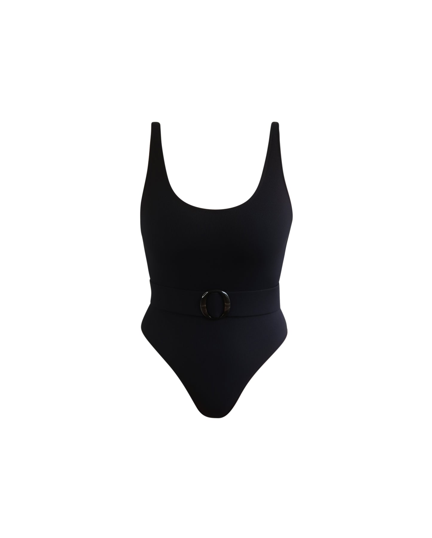 Ribbed Belted Swimsuit - Black