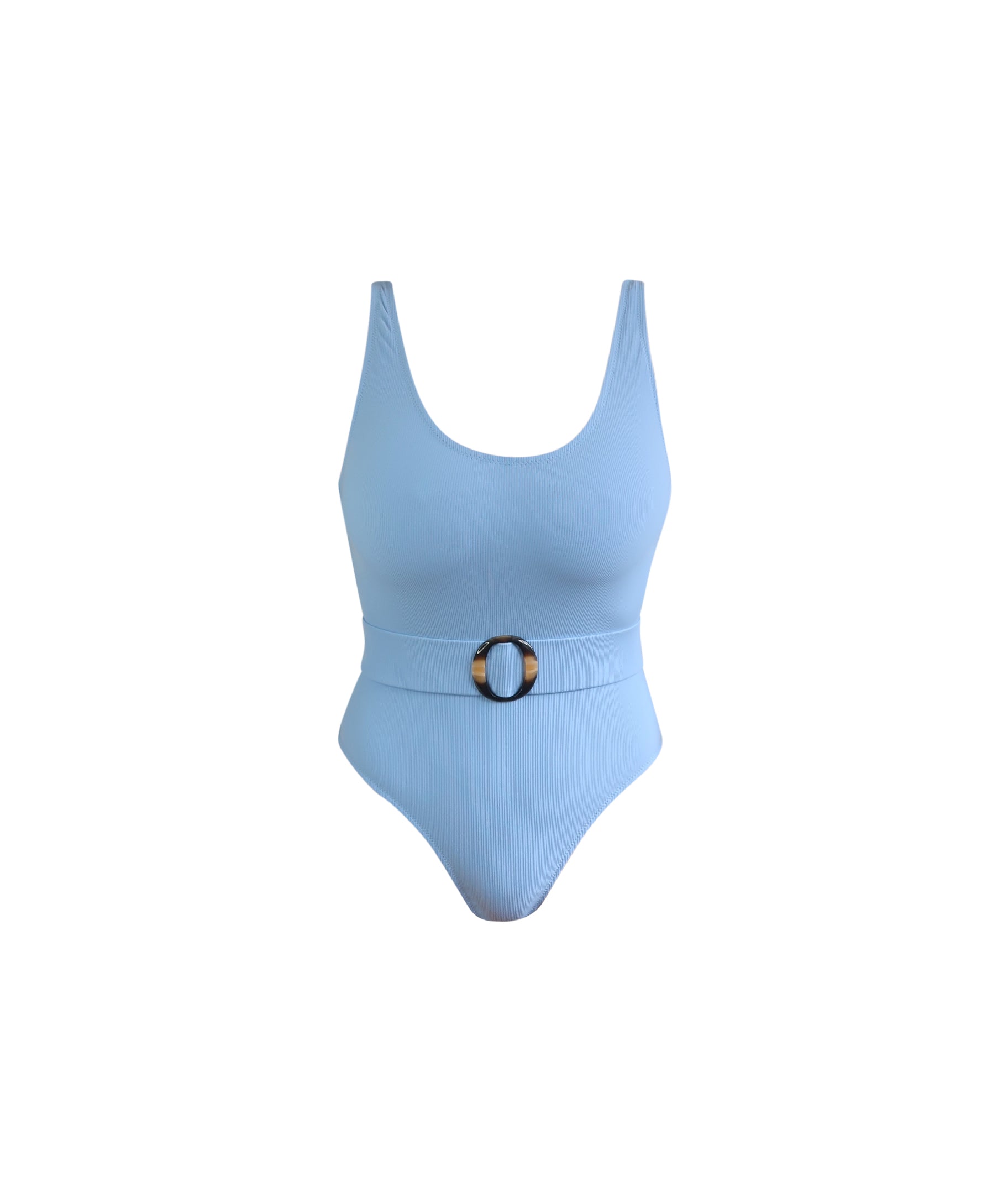 Ribbed Belted Swimsuit Blue LUSEA SWIMWEAR