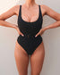 Ribbed Belted Swimsuit - Black