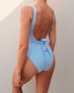 Ribbed Belted Swimsuit - Blue